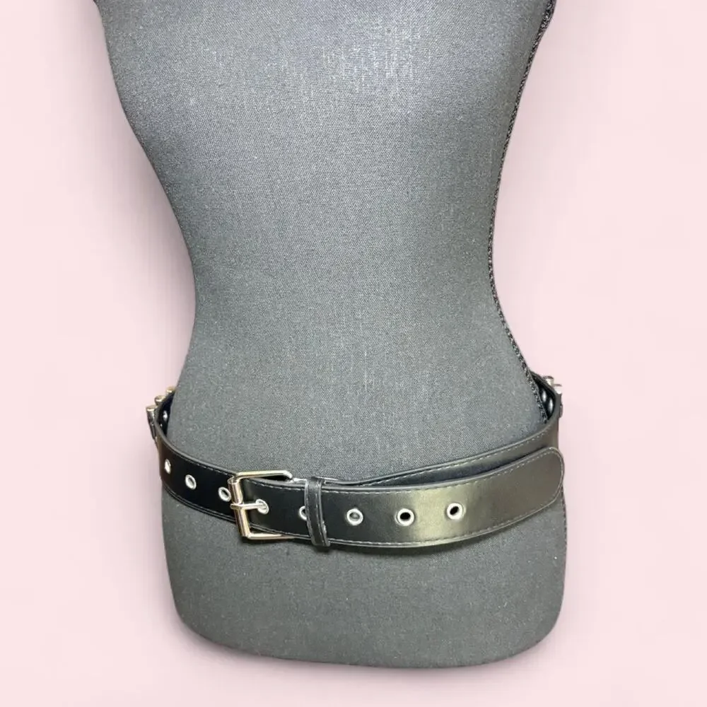 Black faux leather bullet belt Grunge punk goth emo y2k